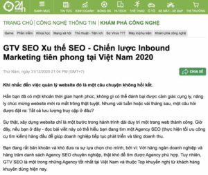 Một bài báo Article nói về GTV SEO trên trang tin tức 24h.com.vn