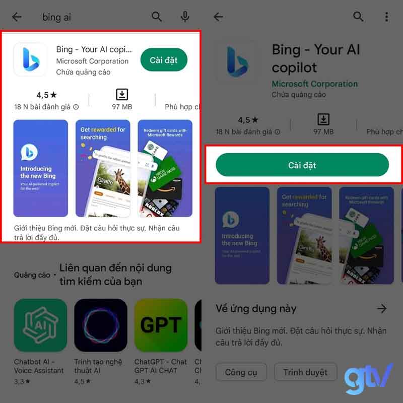 bước 1 cài đặt bing ai app