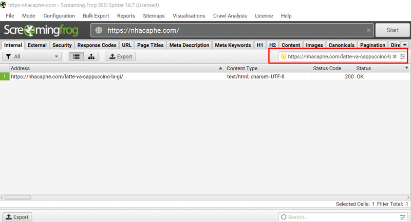 Internal Link trong Screaming Frog