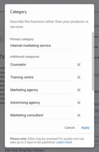 Hãy điền đầy đủ tất cả các danh mục