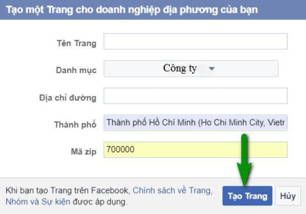 điền các thông tin mà facebook business yêu cầu