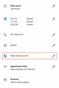 Điền URL của bạn trong phần Google My Business.