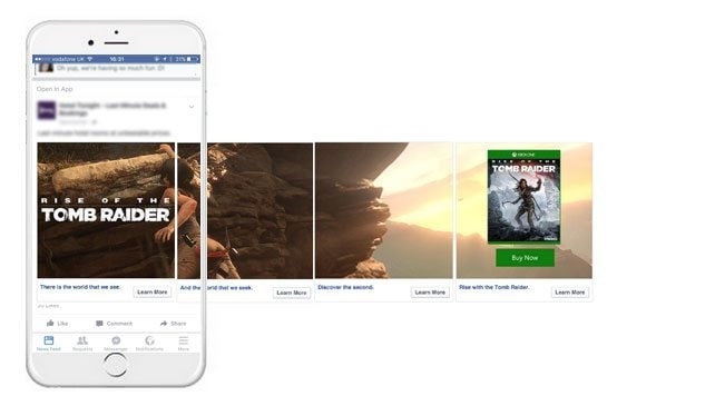 Xbox quảng cáo trò chơi hiệu quả bằng Carousel Ads fb carousel