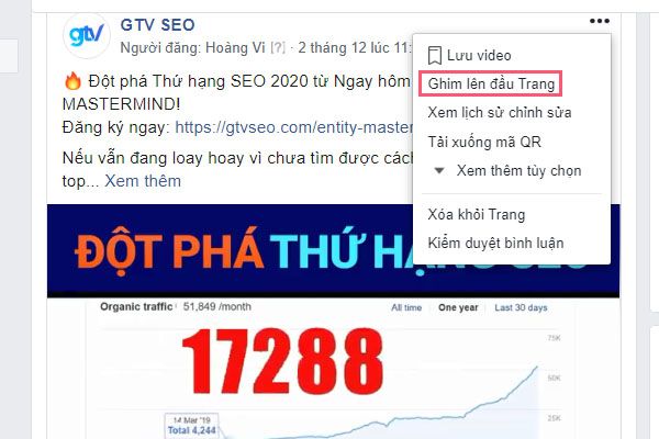 ghim bài viết lên đầu trang fanpage