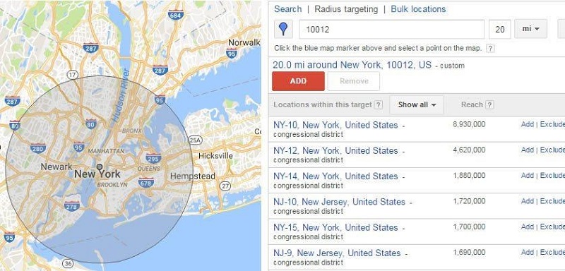 google adward radius targeting