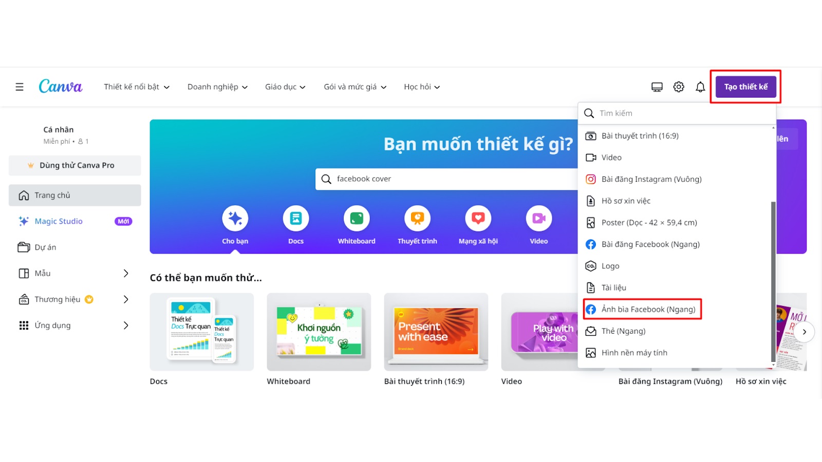 thiết kế ảnh bìa facebook với canva