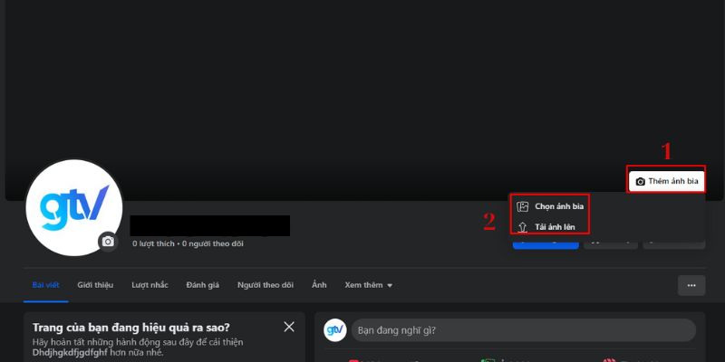 Chọn "Thêm ảnh bìa" , sau đó chọn "Tải ảnh lên"