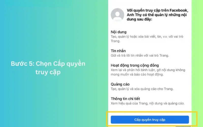Chọn cấp quyền truy cập cho quản trị viên mới