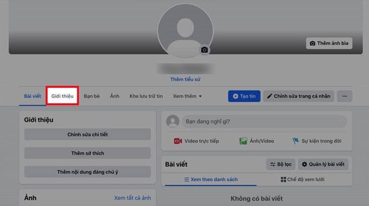 Bên phải mục bài viết, nhấn chọn "Giới thiệu".