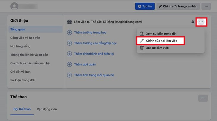 Chọn Chỉnh sửa hoặc nhấn vào biểu tượng dấu cộng để thêm mới thông tin