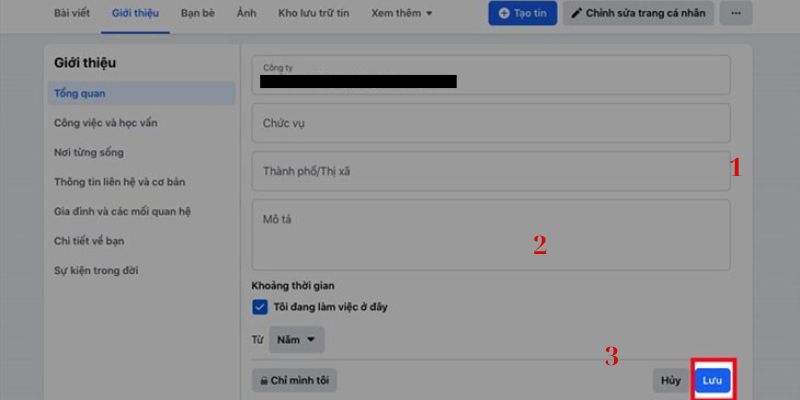 Nhấn lưu để hoàn thành thông tin