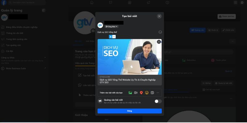 Tải hình ảnh, nhập nội dung và các thông tin cần thiết vào mục "Tạo bài viết", sau đó chọn "Đăng"