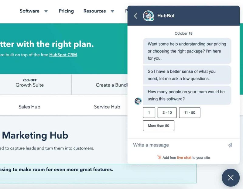 Sử dụng site chat một cách tinh tế như Hubspot