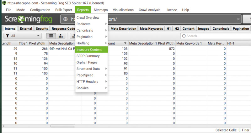 Insecure Content Screaming Frog