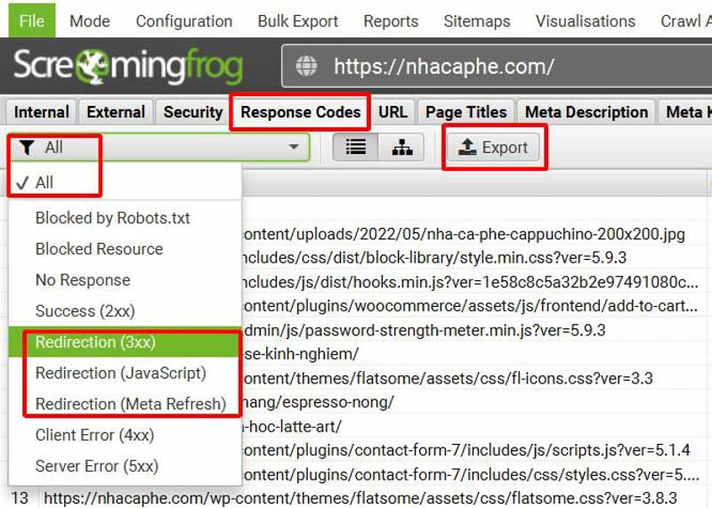 Lỗi Redirection Screaming Frog