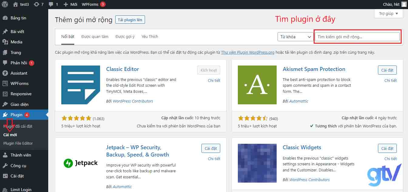 cài plugin trực tiếp trên wordpress