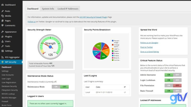 Giao diện All in One WP Security Firewall