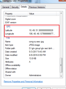 Mục GPS sẽ hiện ra sau khi hoàn thành Geotag
