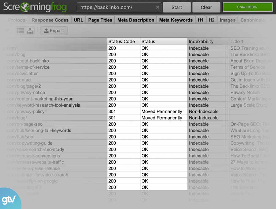 Screaming Frog - Trạng thái liên kết technical seo screaming frog