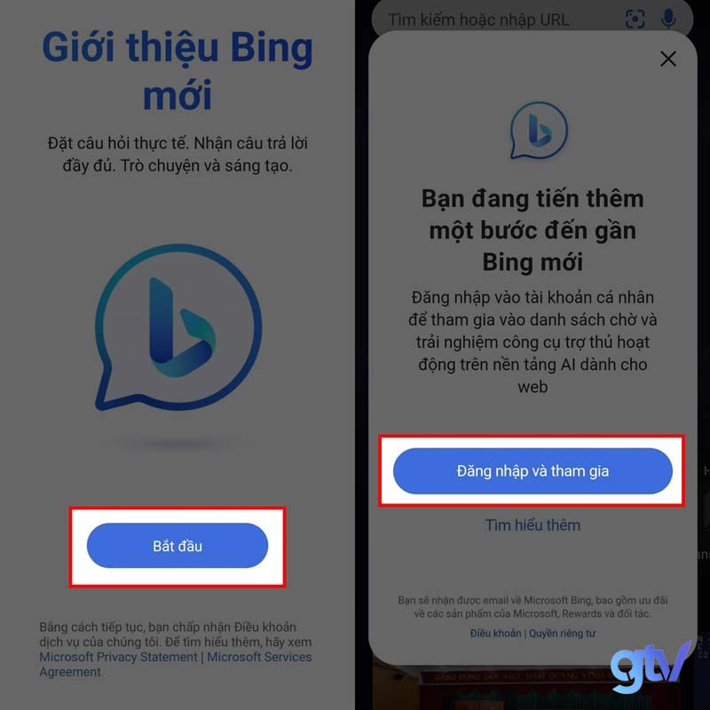 bước 2 cài đặt và đăng nhập bing chat ai app