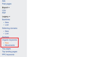 Click vào mục “New” phía dưới mục “Organic Keywords” để theo dõi keywords mới của đối thủ