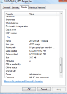 Phần Details khi chưa được Geotag
