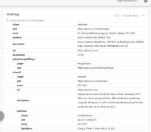 Thông tin doanh nghiệp của GTV trên Google Testing Tool