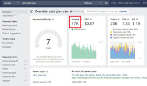 Xác định volume – lượng tìm kiếm của keyword “cách giảm cân”