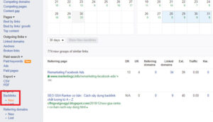 Chọn New trong mục backlink để xem backlink trỏ về