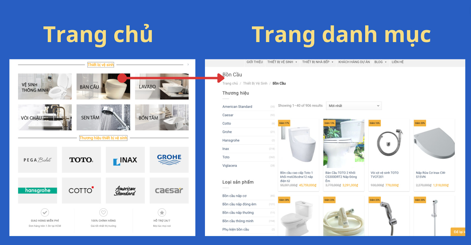 Giao diện của 1 website về thiết bị vệ sinh