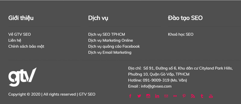 Đặt liên kết nội bộ dưới footer website