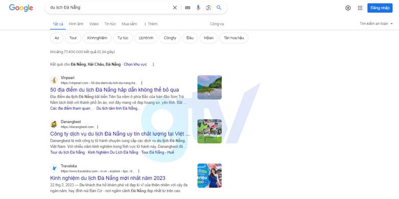 Từ khoá Du Lịch Đà Nẵng trên công cụ tìm kiếm
