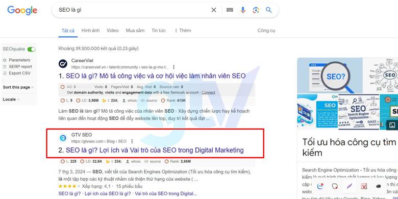 Từ khoá “SEO là gì” trên Google