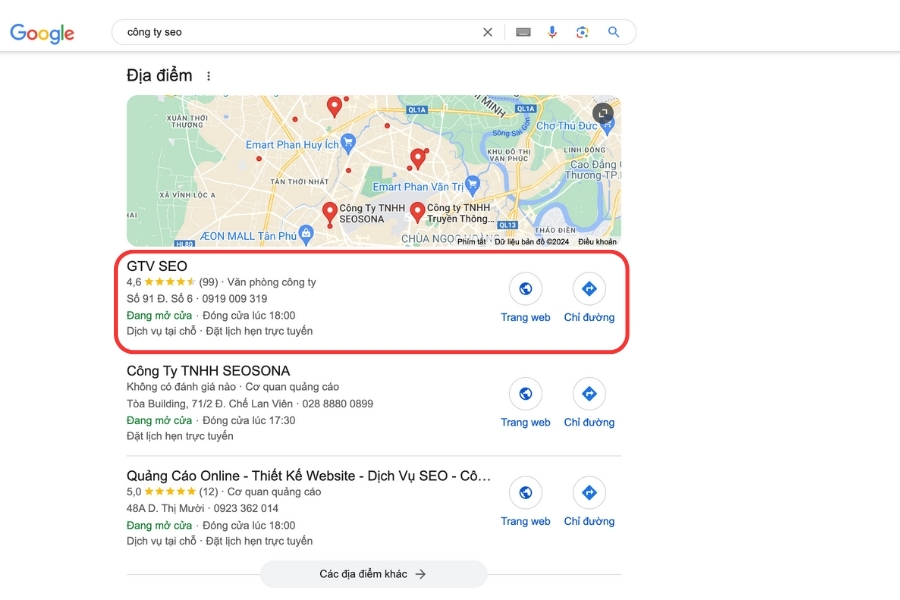 Ví dụ minh họa về SEO Local