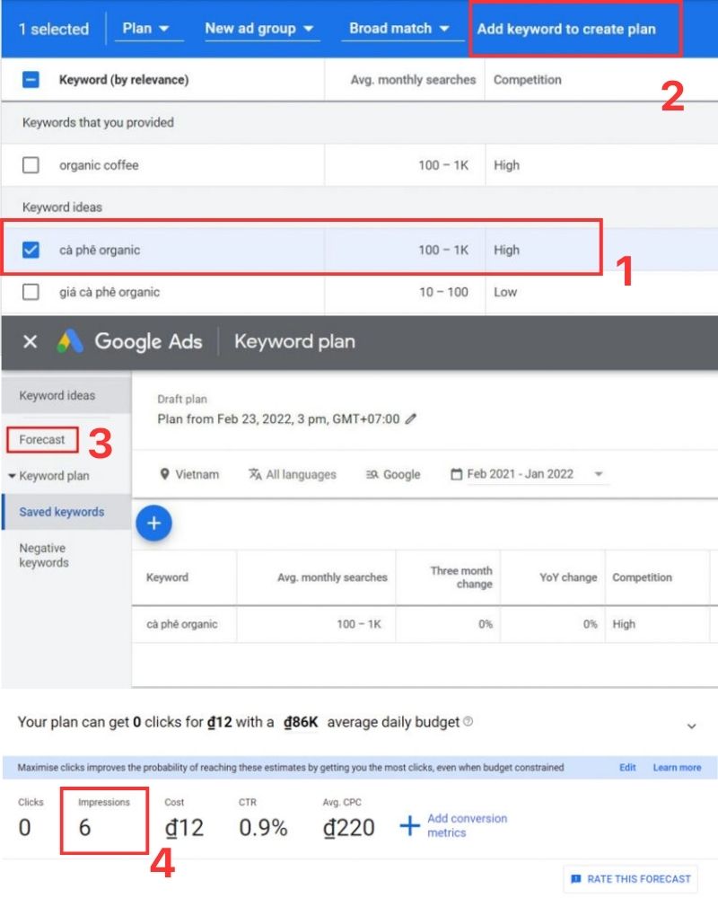 Các bước xem lượng tìm kiếm chính xác 
