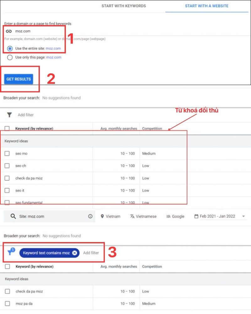 Cách tìm từ khoá từ website đối thủ bằng Google Keyword Planner 