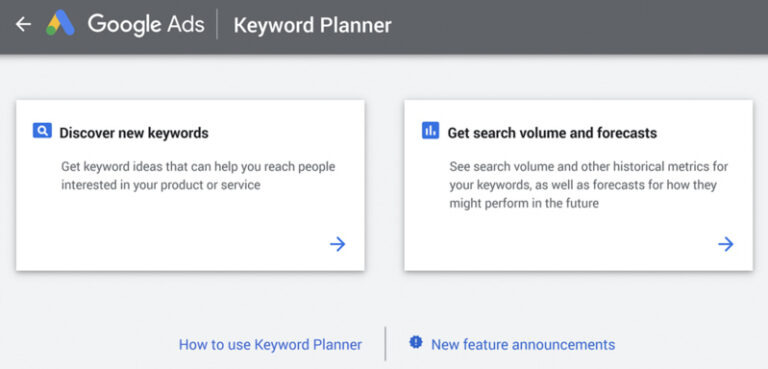 "Discover New Keywords” và “Get search volume