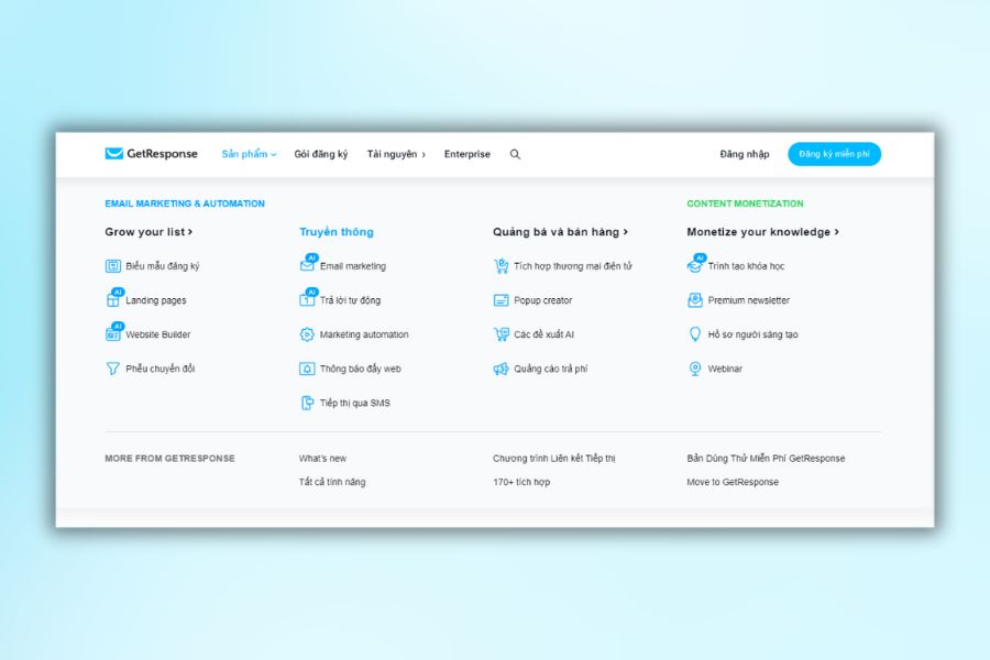 Getresponse có số ưu điểm tương đối