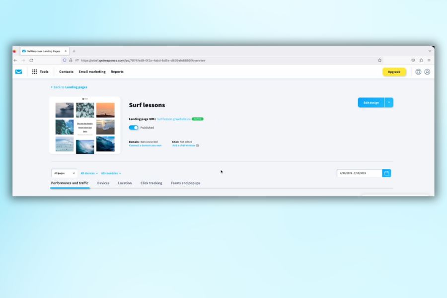 GetResponse cũng cung cấp tính năng tạo landing page