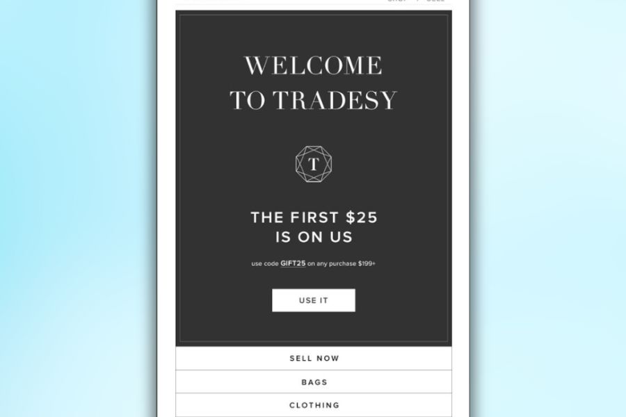 Mẫu thiết kế email marketing của Tradesy
