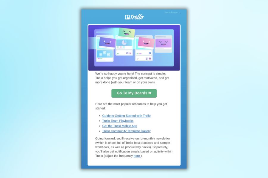 Mẫu thiết kế email marketing của Trello

