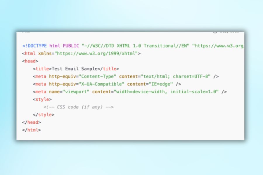 Phần head của email viết bằng html
