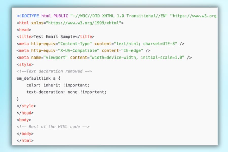 Phần head email được viết bằng html
