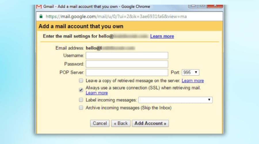 Tham khảo cài đặt email cPanel mà bạn đã ghi chú trước đó
