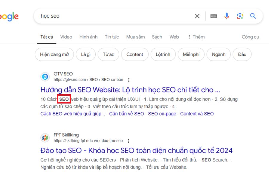 Trong Meta Description chứa các keyword thì khách hàng sẽ click vào nhiều hơn