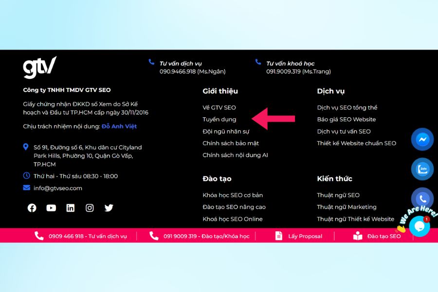 footer với các liên kết chính sách