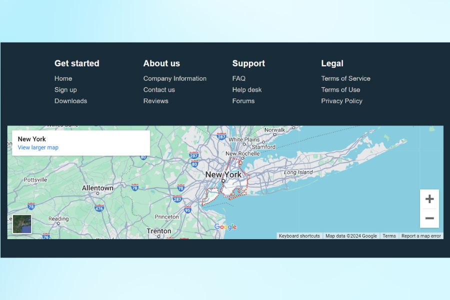footer có nhúng bản đồ Google Maps