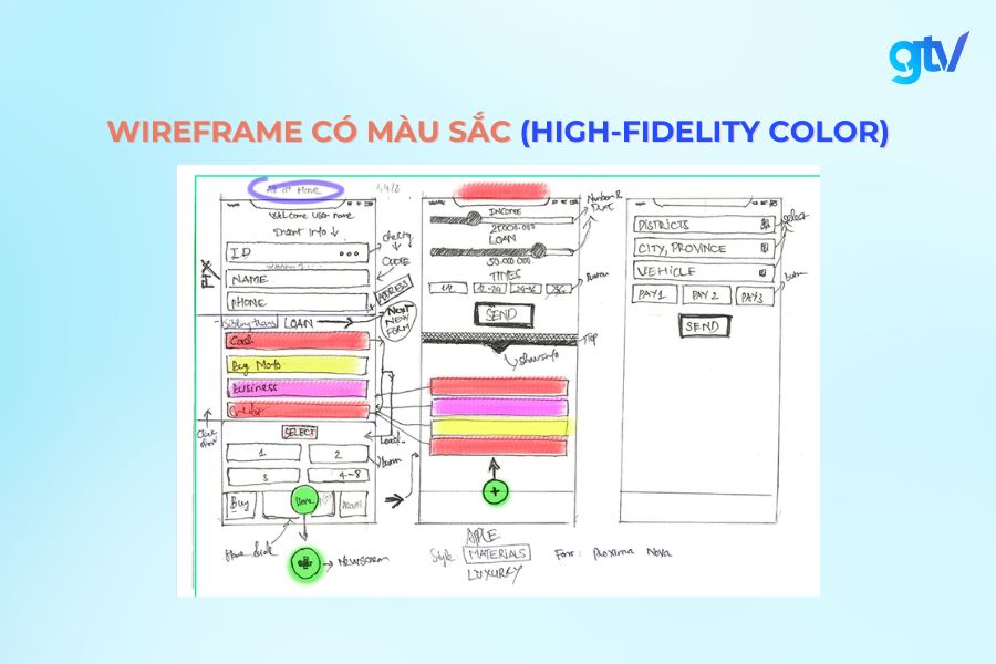 Wireframe có màu sắc (High-Fidelity Color)