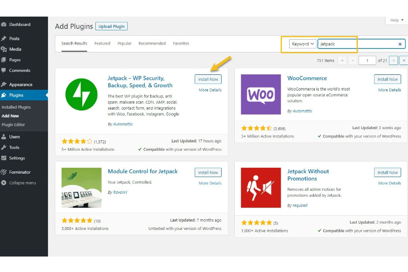 Cài đặt Jetpack trên website WordPress