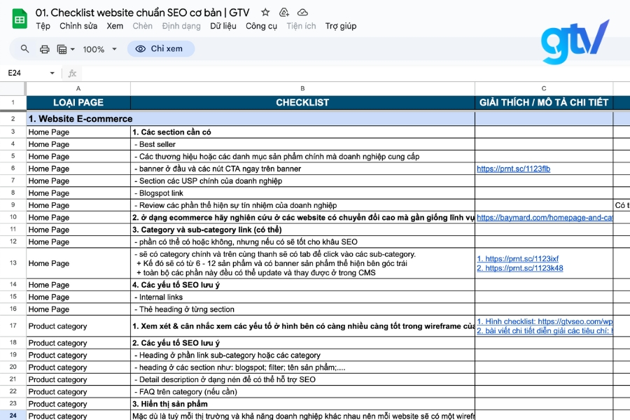 checklist thiet ke website chuan seo gtv